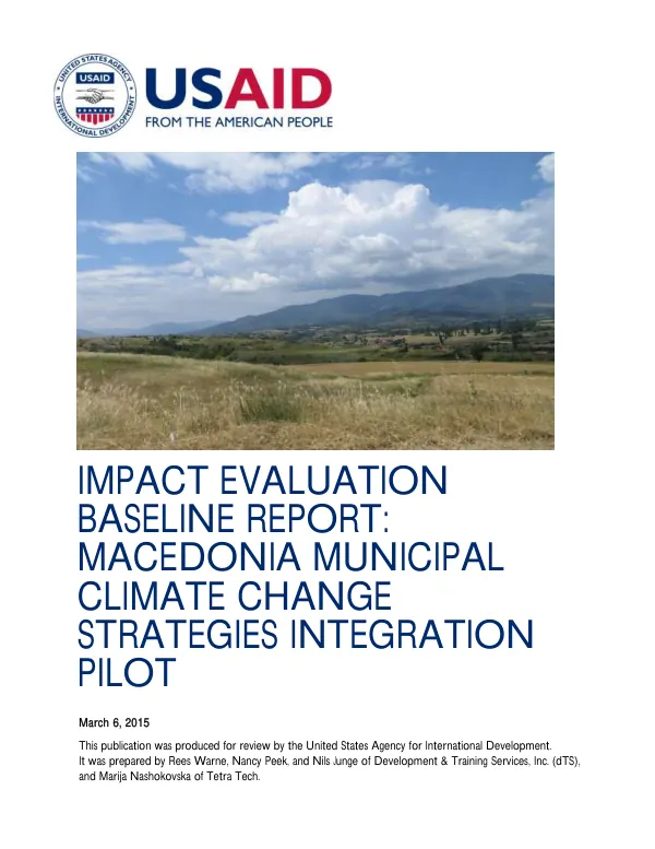 Impact Evaluation Baseline Report: Macedonia Municipal Climate Change Strategies Integration Pilot