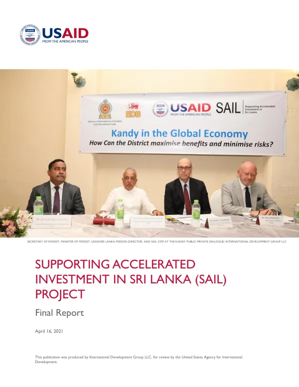 Supporting accelerated investment in Sri Lanka (SAIL) project : final report