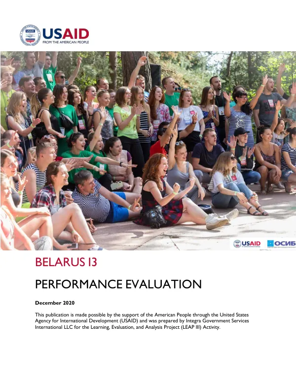 LEAP III final evaluation report : Belarus increasing private sector competitiveness through improving the enabling environment, improving management and operational capacity, and increasing access to finance (I3) performance evaluation