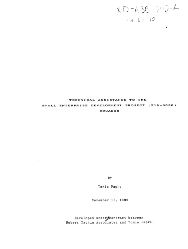 Technical assistance to the small enterprise development project (518-0056), Ecuador