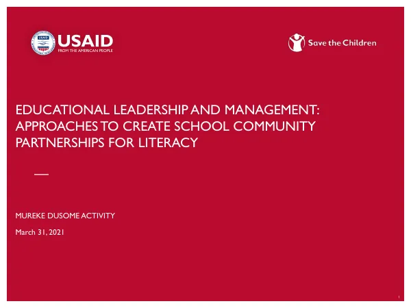 Educational leadership and management : approaches to create school community partnerships for literacy