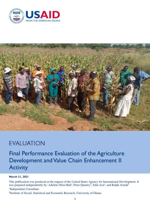Final performance evaluation of the agriculture development and value chain enhancement II activity