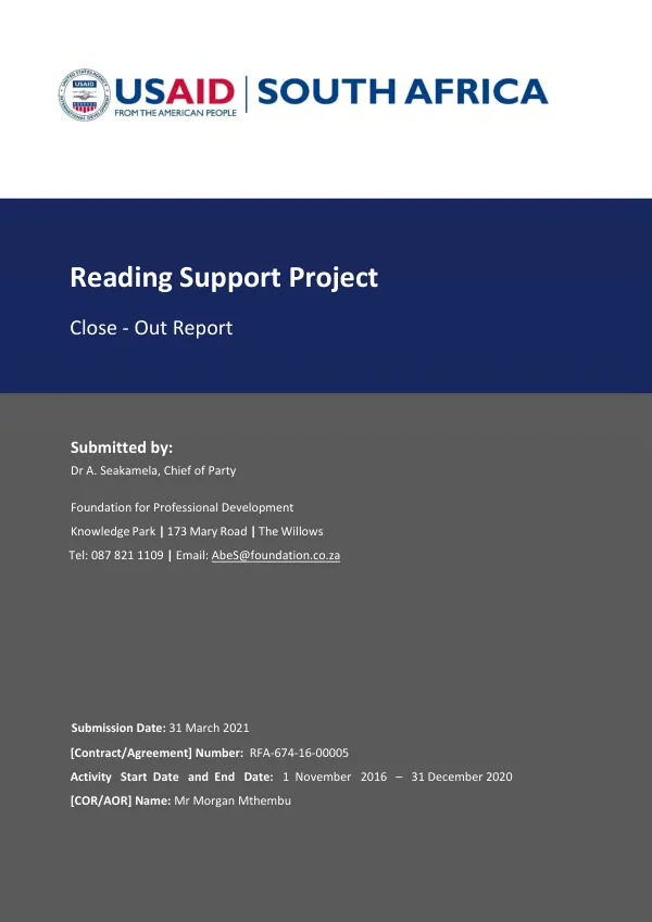 Reading support project : close-out report