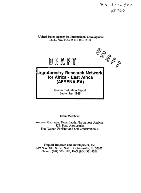 Agroforestry research network for Africa - East Africa (AFRENA - EA) : interim evaluation report