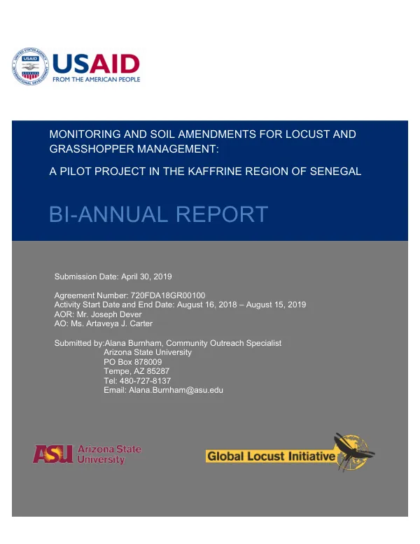 Monitoring and soil amendments for locust and grasshopper management : a pilot project in the Kaffrine region of Senegal