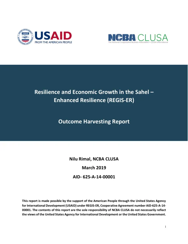 Resilience and economic growth in the Sahel : enhanced resilience (REGIS-ER) outcome harvesting report