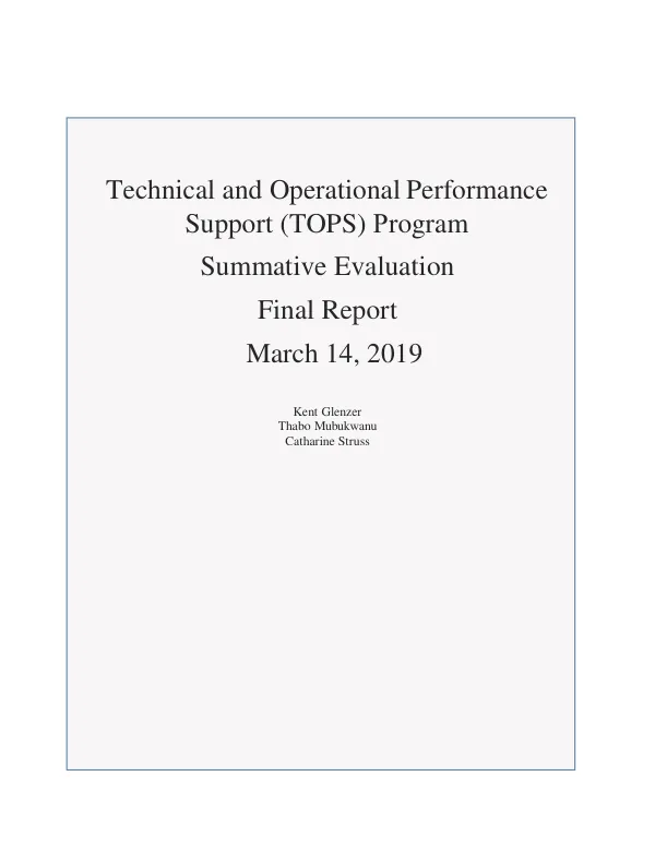 Technical and operational performance support (TOPS) program : summative evaluation final report