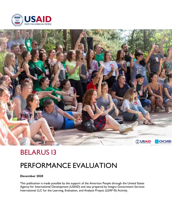 LEAP III final evaluation report : Belarus increasing private sector competitiveness through improving the enabling environment, improving management and operational capacity, and increasing access to finance (I3) : performance evaluation