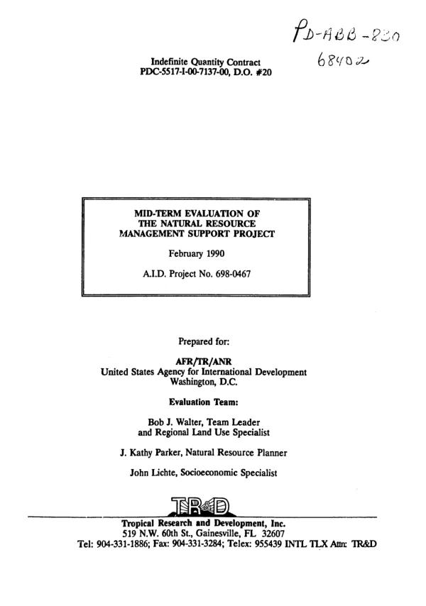 Mid-term evaluation of the natural resource management support project