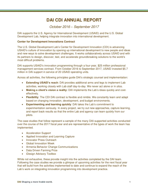 DAI CDI Annual Report: October 2016 - September 2017