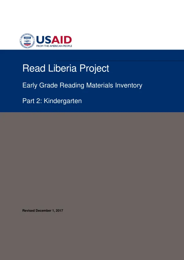 Read Liberia Project Early Grade Reading Material Inventory Park 2: Kindergarten