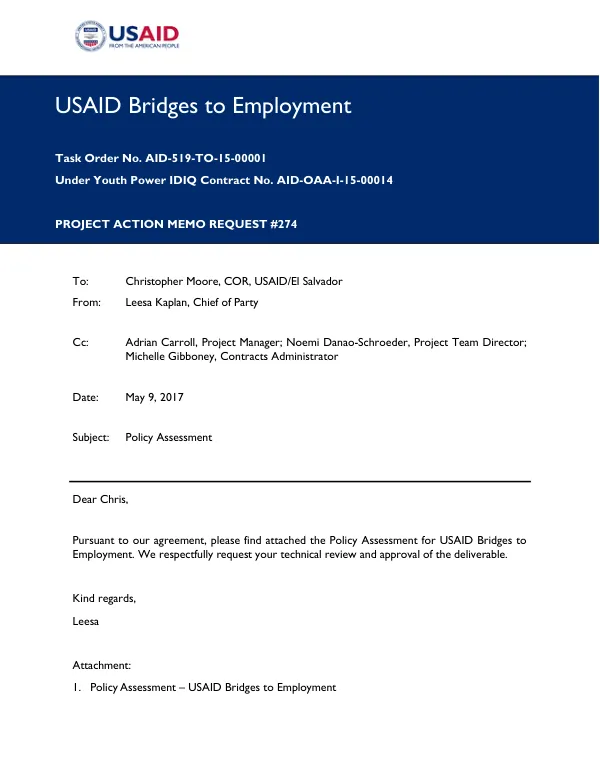 Policy Assessment - Bridges to Employment