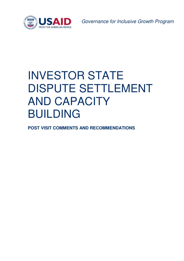 Investor-State Dispute Settlement and Capacity Building: Post Visit Comments and Recommendations