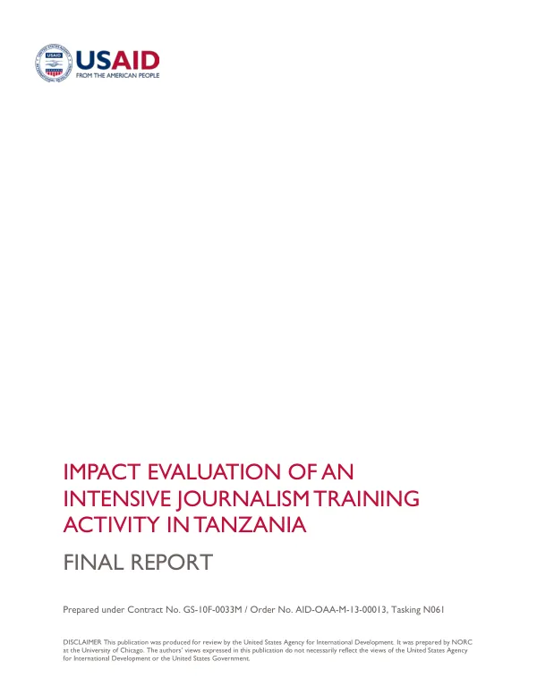 Impact evaluation of an intensive journalism training activity in Tanzania : final report