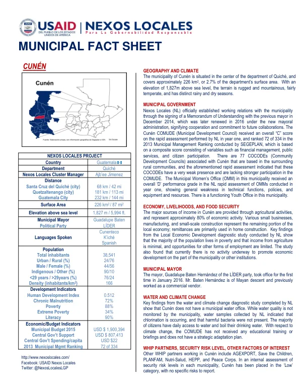 Municipal Fact Sheet:Cunén