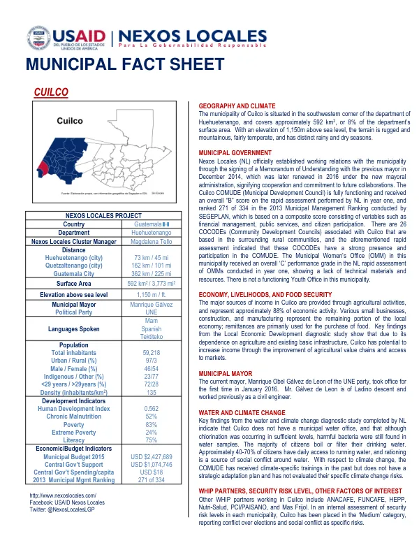 Municipal Fact Sheet: Cuilco