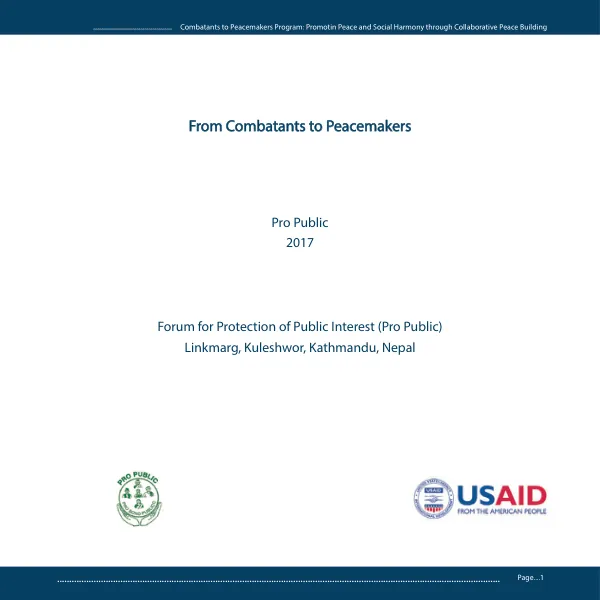 Combatants to peacemakers program : promotion peace and social harmony through collaborative peace building