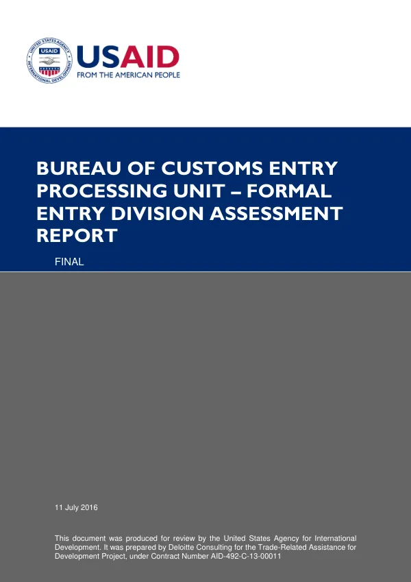 Bureau of Customs Entry Processing Unit - Formal Entry Division Assessment Report