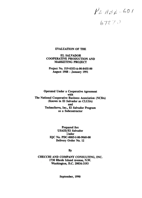 Evaluation of the El Salvador cooperative production and marketing project