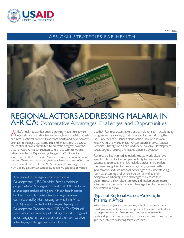 Regional Actors Addressing Malaria In Africa: Comparative Advantages, Challenges, and Opportunities