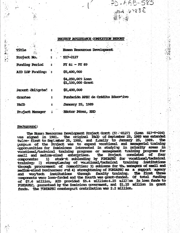 Project assistance completion report : human resources development