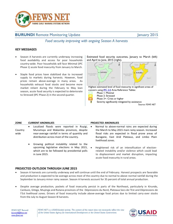 Burundi remote monitoring update, January 2015