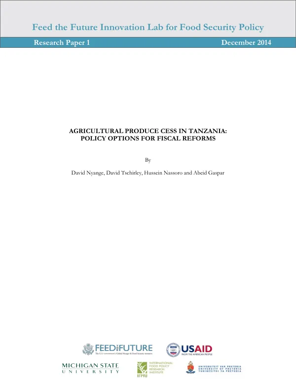 Research paper 1 : agriculture produce cess in Tanzania : policy options for fiscal reforms
