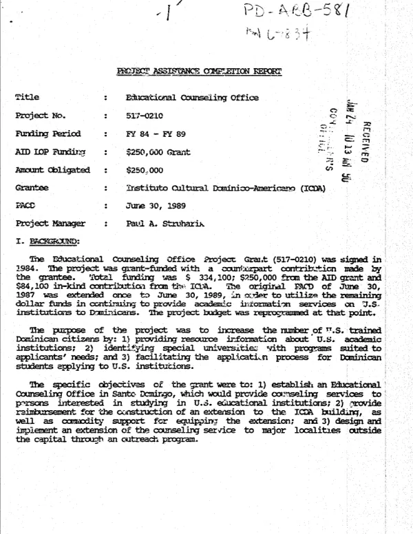 Project assistance completion report : education counseling office