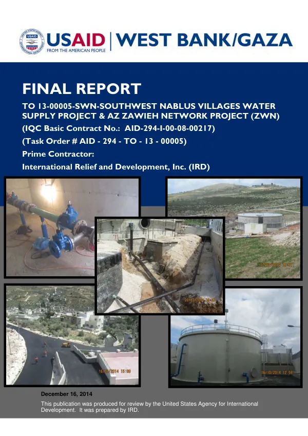 Final report : TO 13-00005 : SWN-Southwest Nablus villages water supply project & AZ Zawieh network project (ZWN)