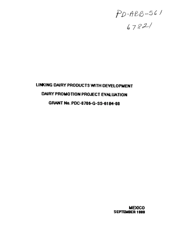 Linking dairy products with development : dairy promotion project evaluation, grant no. PDC-0706-G-SS-6184-00