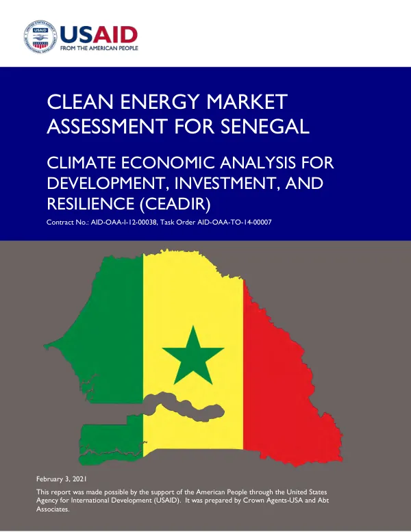 Clean energy market assessment for Senegal : climate economic analysis for development, investment, and resilience (CEADIR)