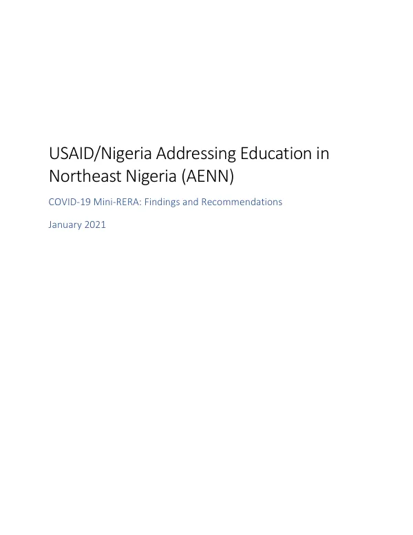 USAID/Nigeria addressing education in northeast Nigeria (AENN) : COVID-19 mini-RERA : findings and recommendation