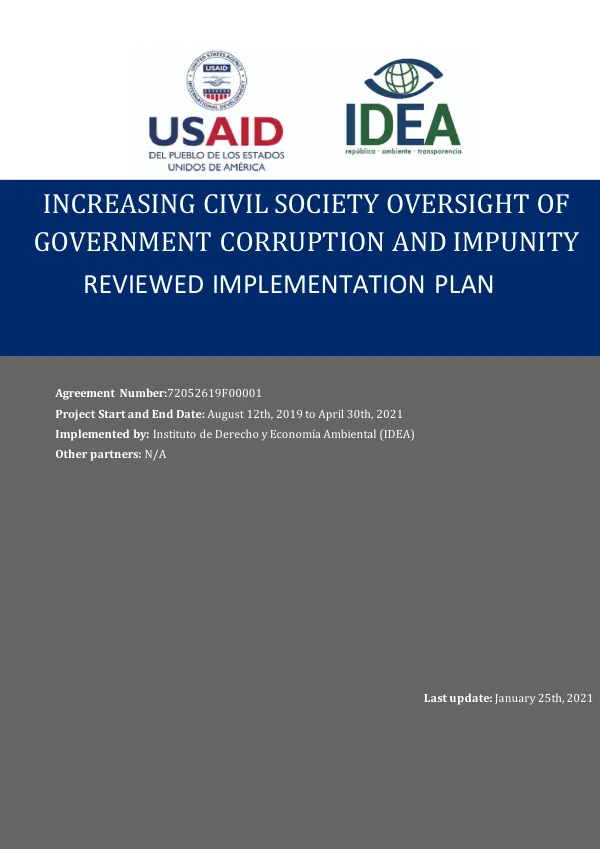 Increasing civil society oversight of government corruption and impunity : reviewed implementation plan