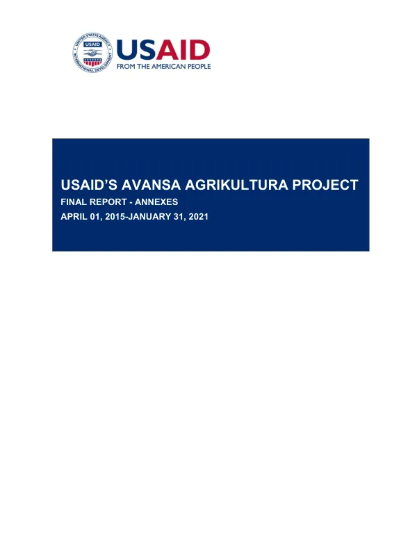 USAID’s avansa agrikultura project : final report - annexes, April 01, 2015 - January 31, 2021