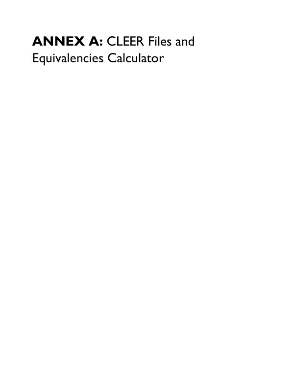 [Building low emission alternatives to develop economic resilience and sustainability (B-LEADERS) project : terminal report, February 2014 - January 2019] : annex A : CLEER files and equivalencies calculator