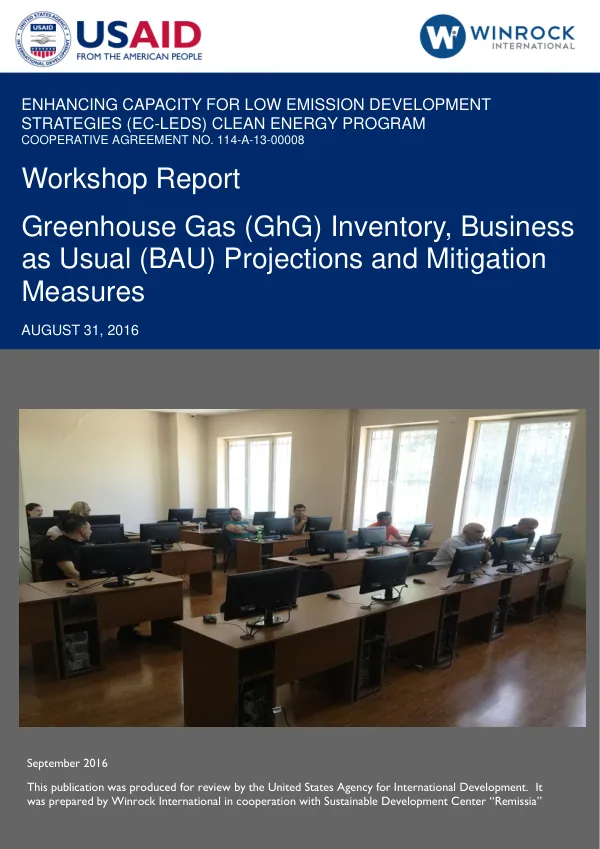 Workshop Report- Greenhouse Gas (GhG) Inventory, Business as Usual (BaU) Projections and Mitigation Measures