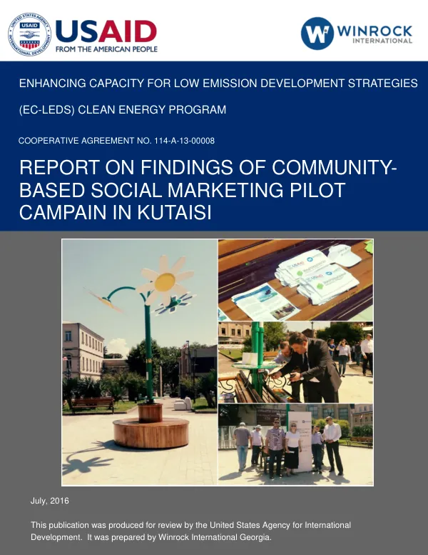 REPORT ON FINDINGS O F COMMUNITY COMMUNITY -BASED SOCIAL MARKETING PILOT CAMPAIGN IN KUTAISI