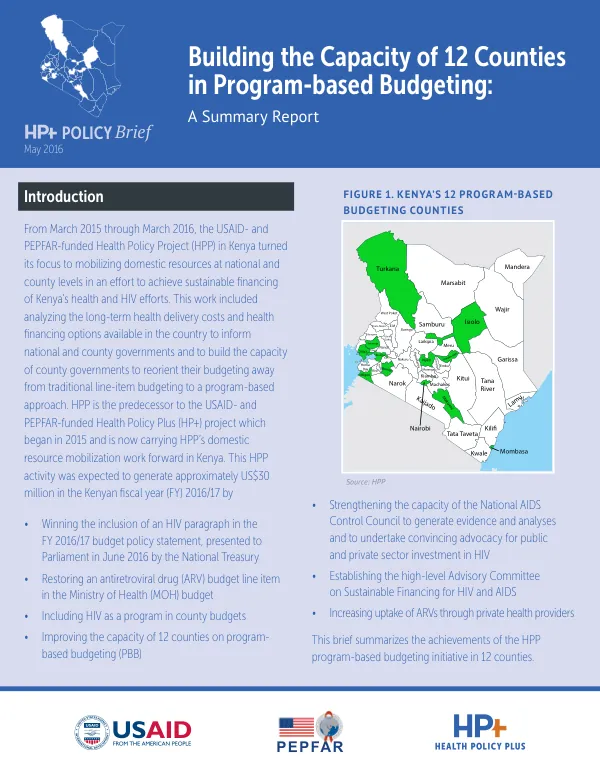 Building the Capacity of 12 Counties in Program-based Budgeting: A Summary Report
