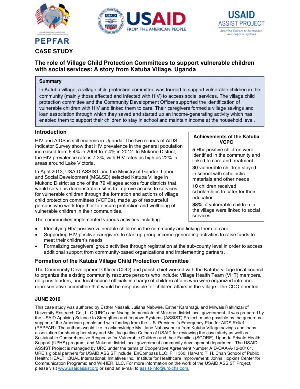 The role of Village Child Protection Committees to support vulnerable children with social services: A story from Katuba Village, Uganda