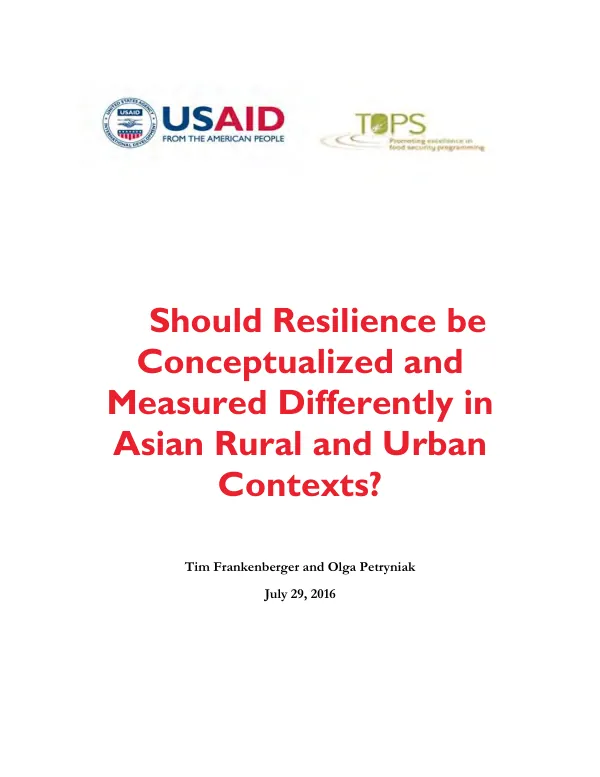 Should resilience be conceptualized and measured differently in Asian rural and urban contexts?