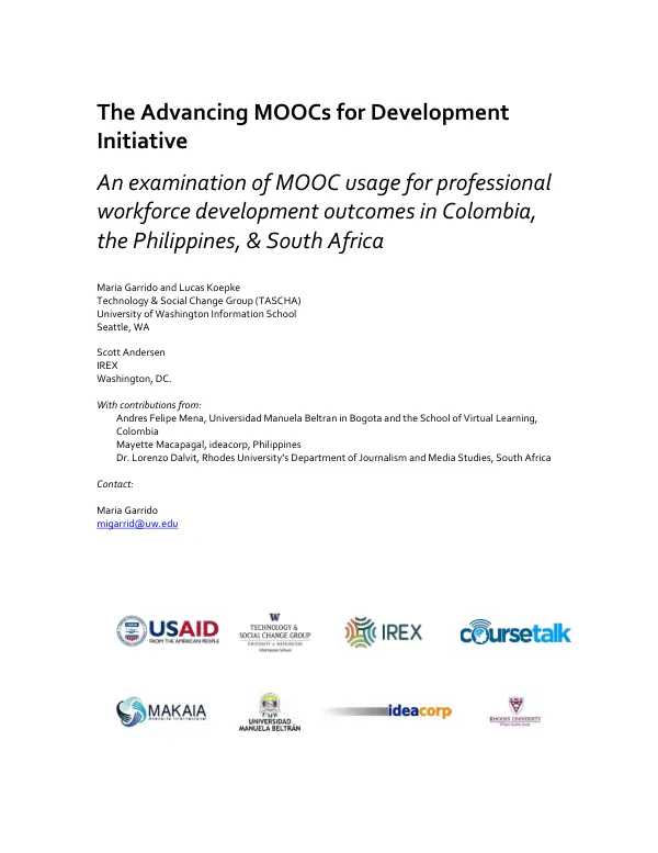 An examination of MOOC usage for professional workforce development outcomes in Colombia, the Philippines, & South Africa