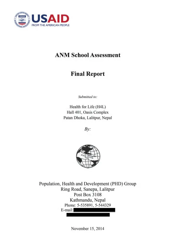ANM school assessment : final report [Nepal health for life (H4L) project]