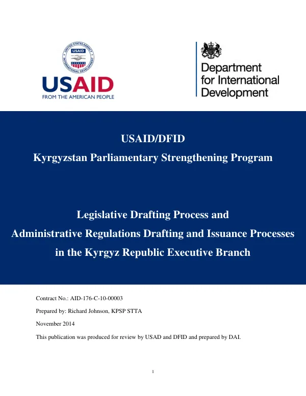 Legislative drafting process and administrative regulations drafting and issuance processes in the Kyrgyz Republic executive branch
