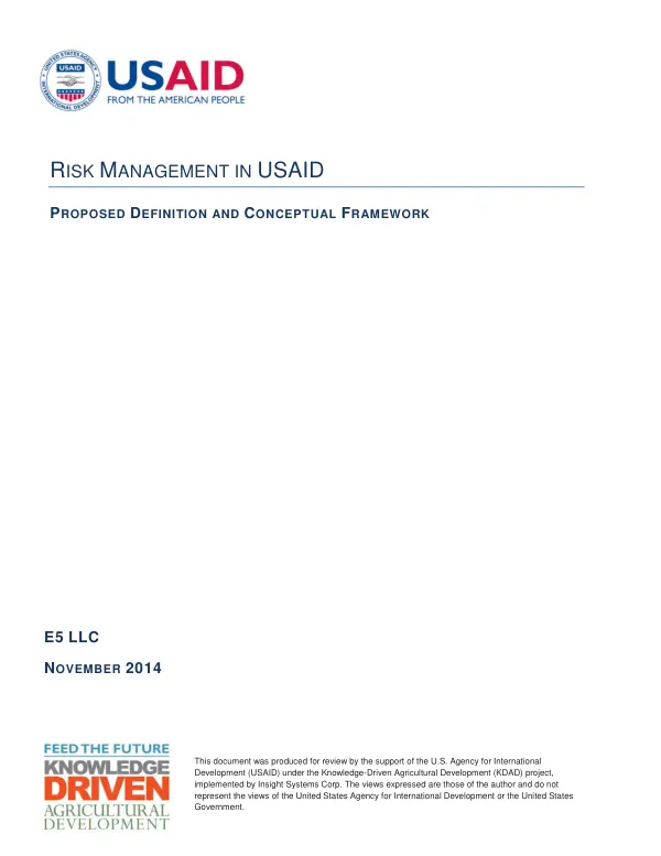 Risk management in USAID[. Part one ] : proposed definition and conceptual framework