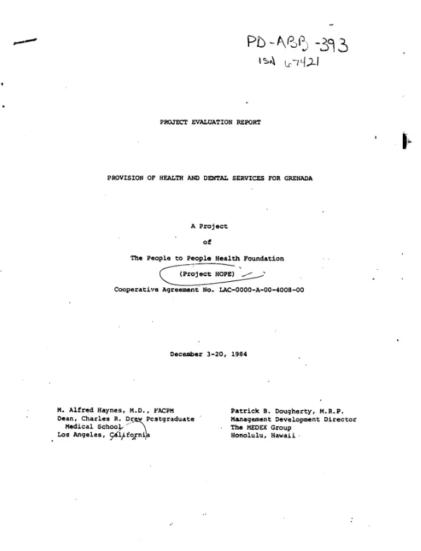 Project evaluation report : provision of health and dental services for Grenada