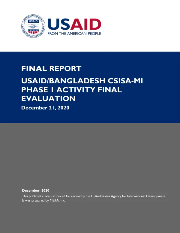 Final report : USAID/Bangladesh CSISA-MI phase 1 activity final evaluation
