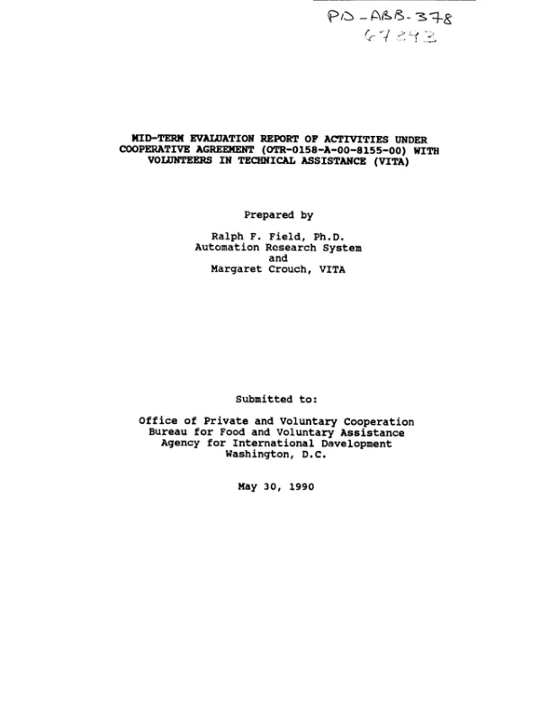 Mid-term evaluation report of activities under cooperative agreement (OTR-0158-A-00-8155-00) with Volunteers in Technical Assistance (VITA)