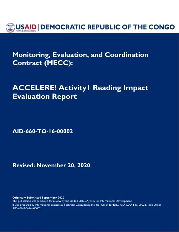 Monitoring, evaluation and coordination contract (MECC) : ACCELERE! activity 1 Reading impact evaluation report