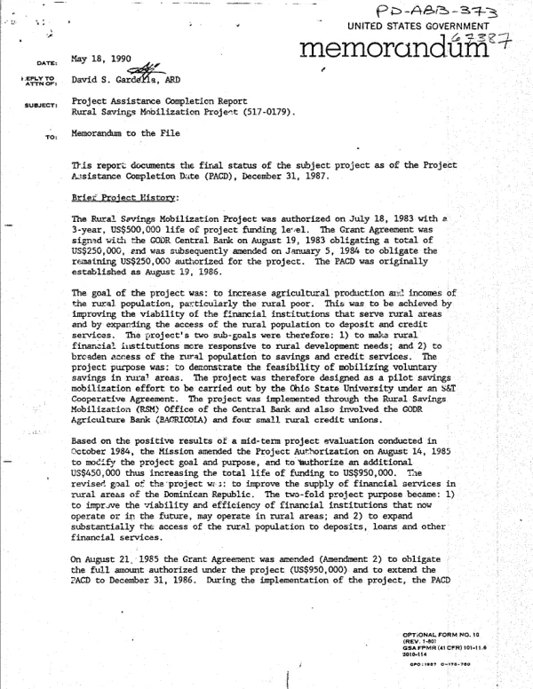 Project assistance completion report : rural savings mobilization project (517-0179)