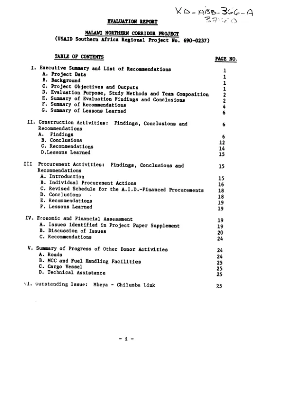 Evaluation report : Malawi northern corridor project (USAID southern Africa regional project no. 690-0237)